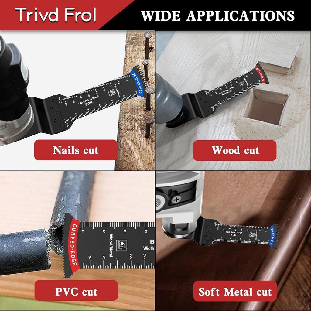 20-Piece Extra Long Oscillating Saw Blades with Arc Edge and Bimetal Japanese Teeth for Precise Wood and Plastic Cutting.
