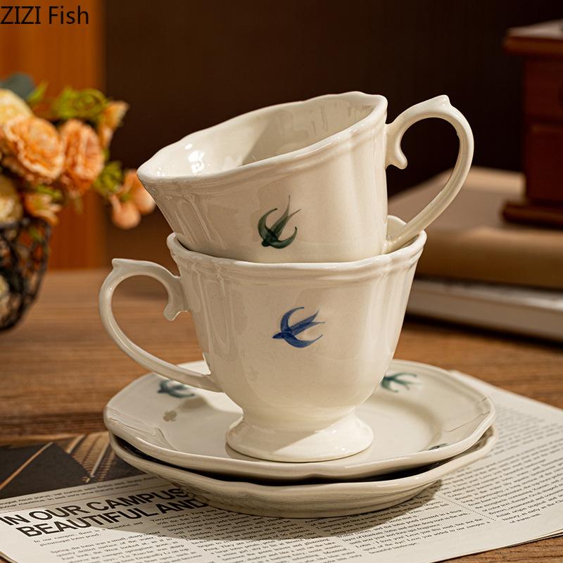 Creative Swallow Pattern Porcelain Cup&saucer Swallow Painted Coffee Mug Dining Table Milk Mugs Afternoon Tea Teacup Juice Cup