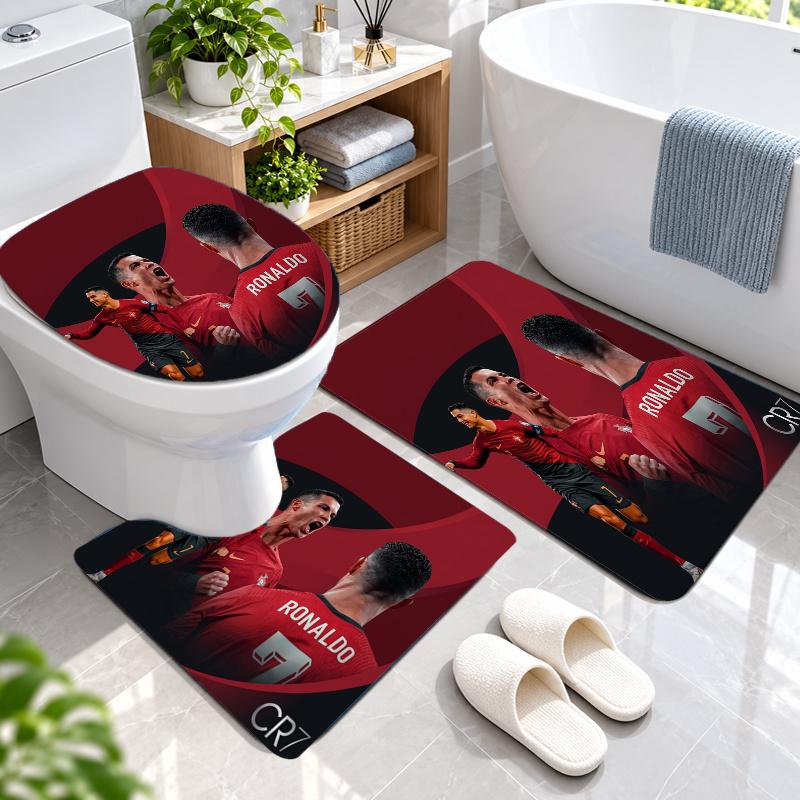 3Pcs Flannel Toilet Mat Set Cristiano Ronaldo Bathroom Rug Bath Carpet Non Slip Home Decor