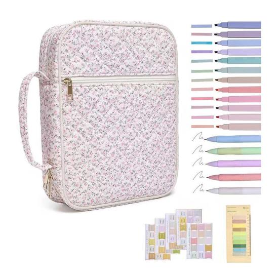 Quilted Bible Case Women Floral Bible Cover Case with Handle Study Supplies Bag Portable