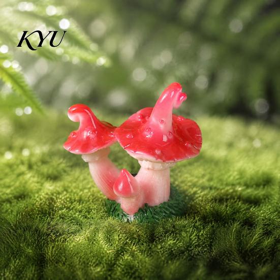 DIY Craft Supplies 2 Pcs Mini Mushroom Figurines, Miniature Resin Figures Tabletop Scenes for Micro Landscape, Fairy Garden, Aquarium, Bonsai