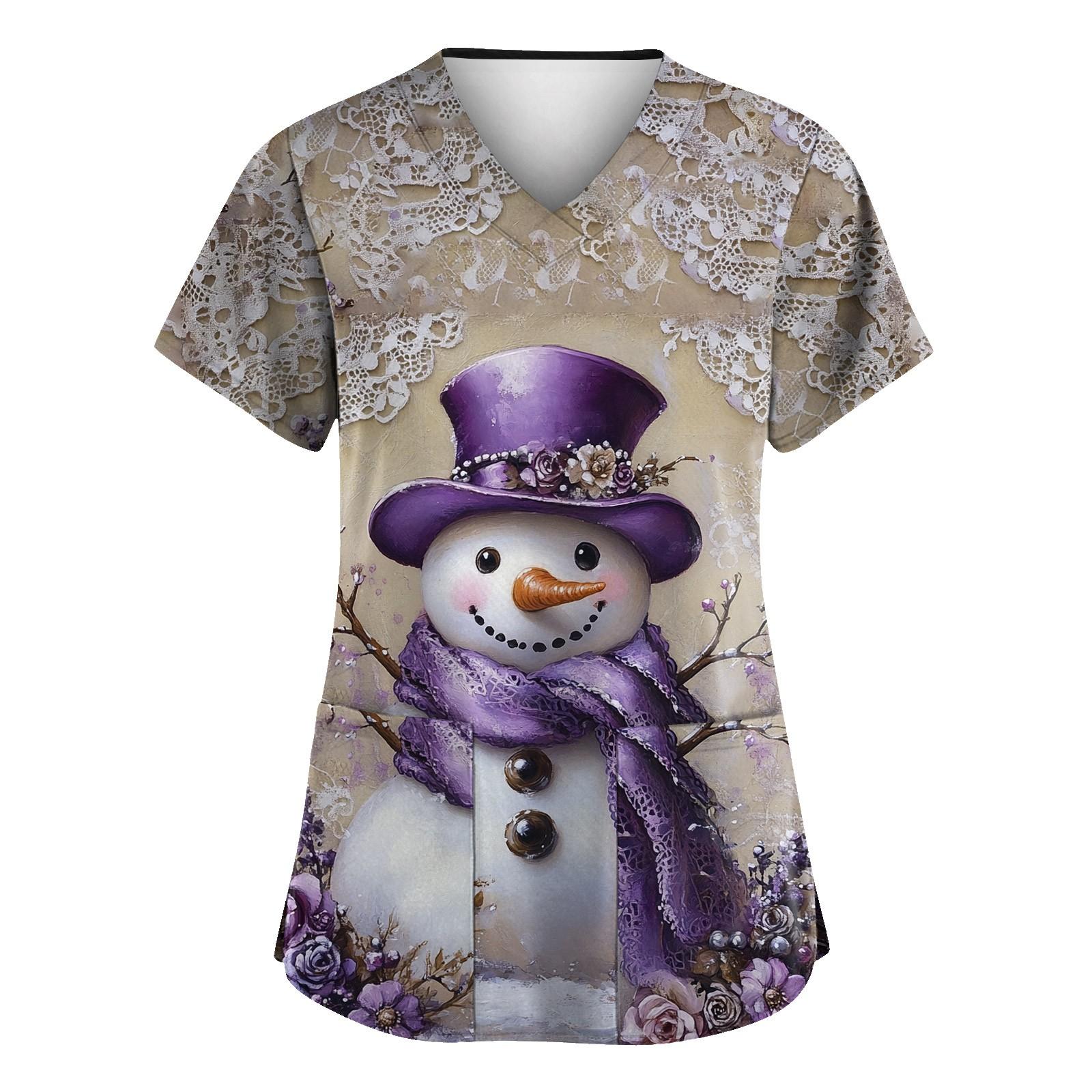 

Женская рождественская печатная рабочая униформа с V-образным вырезом и карманом, защитная униформа XXL фиолетовый