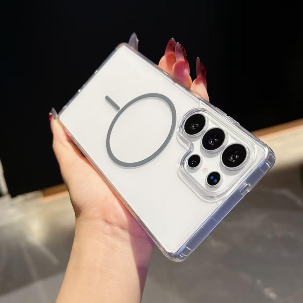 For Samsung Galaxy S25 Ultra S22 S23 FE S24 Plus Edge Phone Case Magsafe Magnetic Wireless Charge Clear Hard Cover Funda Capa