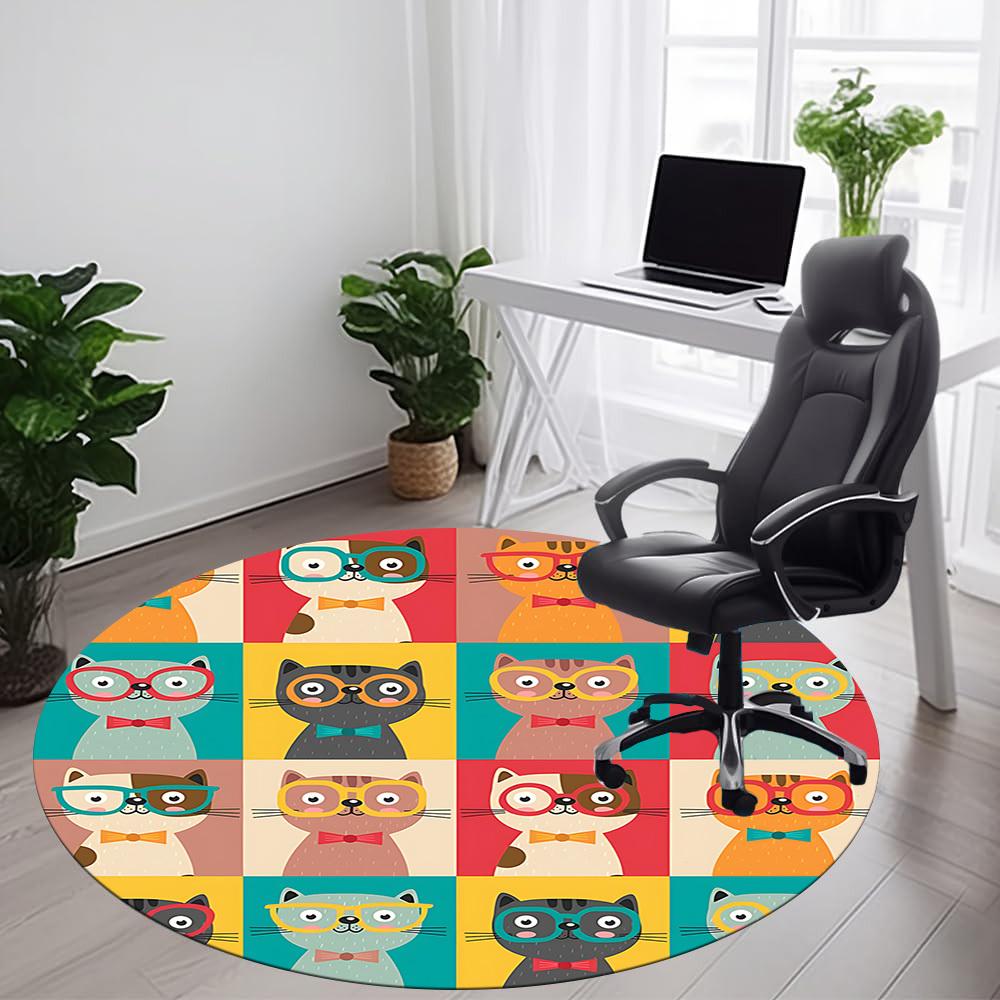 1pc Glasses Cats Office Round Area Rug,  Mat Suitable ForOffice, Under Office Chairs Bedroom Living Room Home Decor, Room Deco
