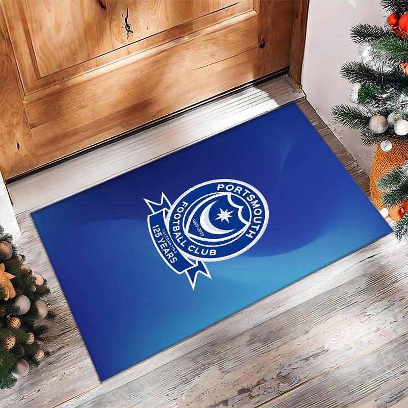 Tappeto Morbido Area Rug con Motivo Calcio Portsmouth FC Antiscivolo Tappeto per Pavimento Interno Tappetino Decorazione Sportiva per Camera da Letto