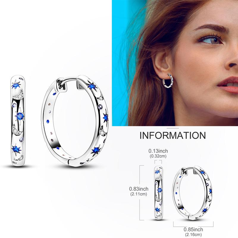925 Silver Hoop Earring Moon Sun Earring Pendent Zircon Heart Shape Star Eardrop For Women Girl Making Jewelry