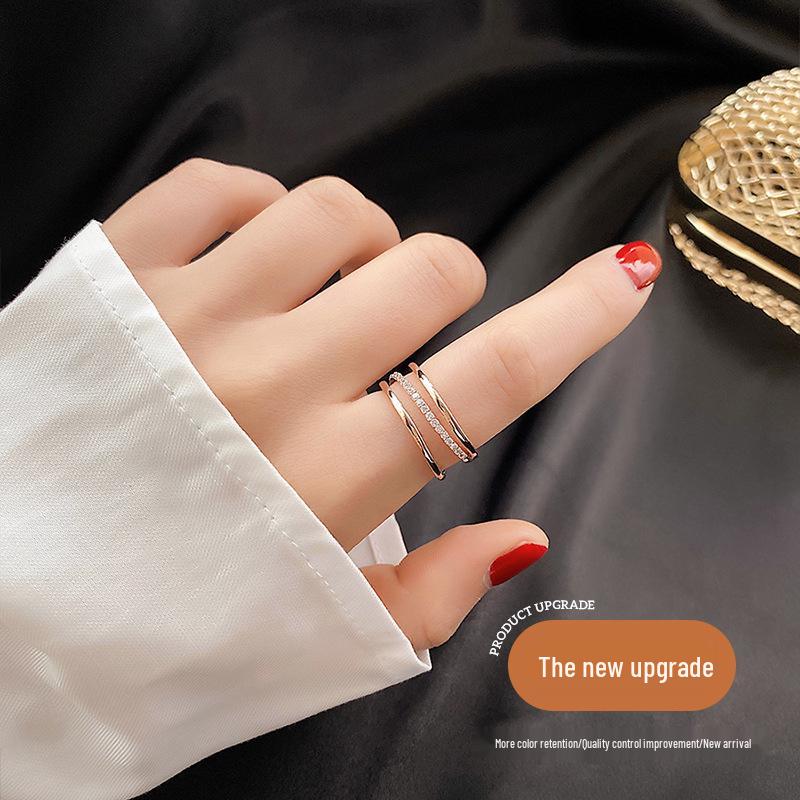 Women's Silver Micro-Pavé Diamond Index Finger Ring - Korean-Japanese Light Luxury Design