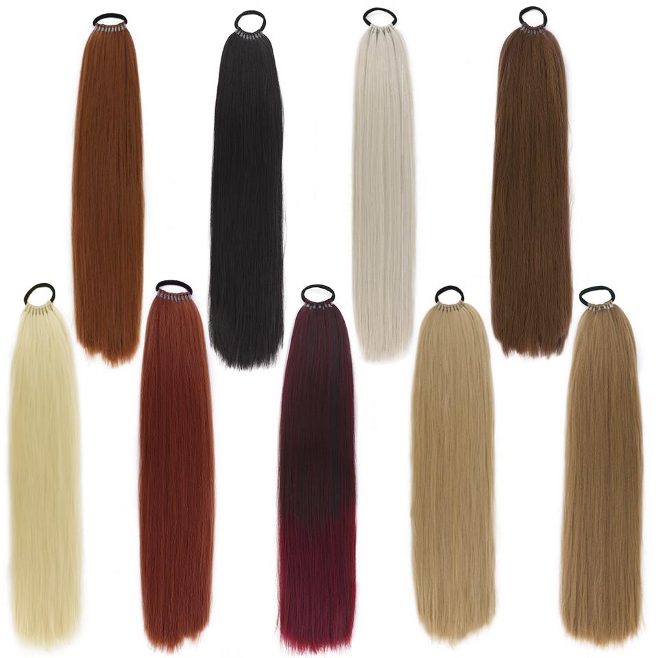 WTB 23 Inch Straight Ponytail Wig With Elastic Band Synthetic Ponytail Extension Wrap Around Heat Resistant Pony Tail For Women