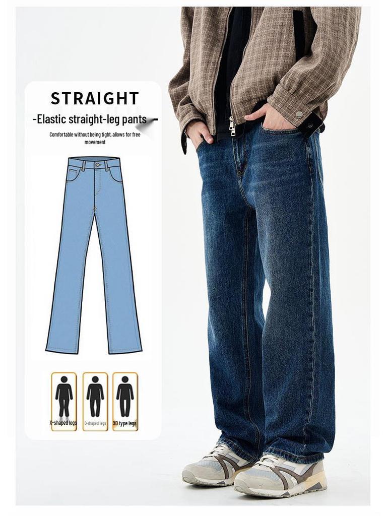 Vaqueros Rectos Elásticos de Pierna Ancha para Hombre - Versátil Casual Holgado