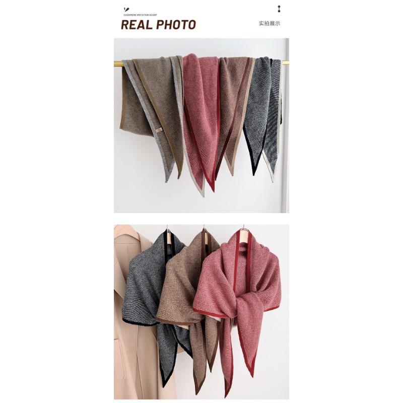 Korean Vintage Knit Solid Thick Triangle Scarf For Women Winter Warm Versatile Shawl