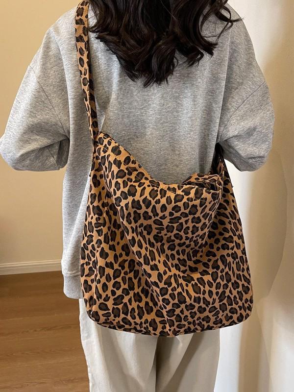 2025 Women's Leopard Print Canvas Tote Bag with Large Capacity – Shoulder & Handbag Trend