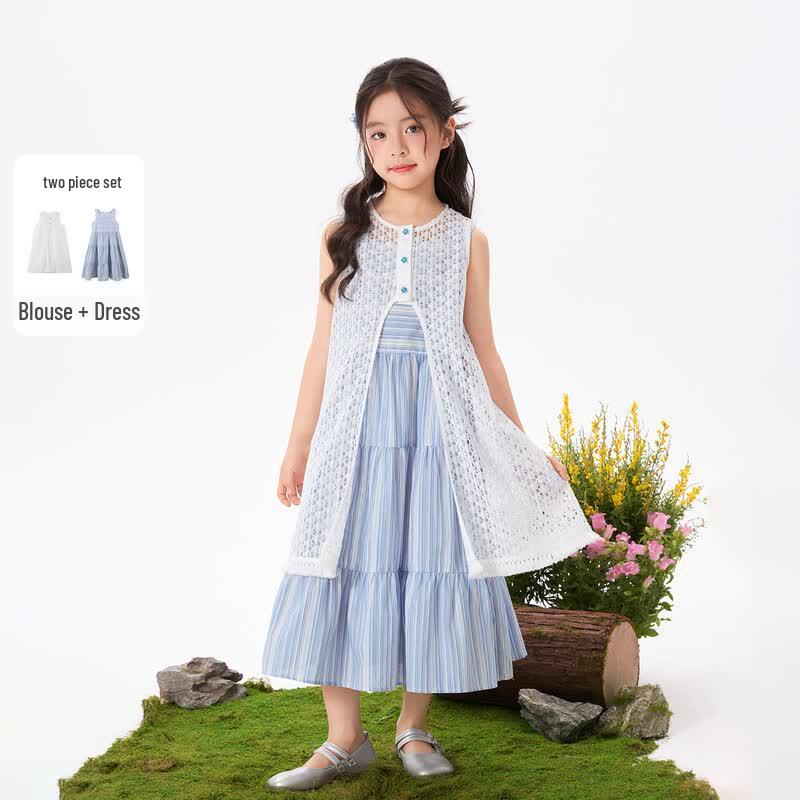 Girls Summer Striped Sleeveless A-Line Dress 170