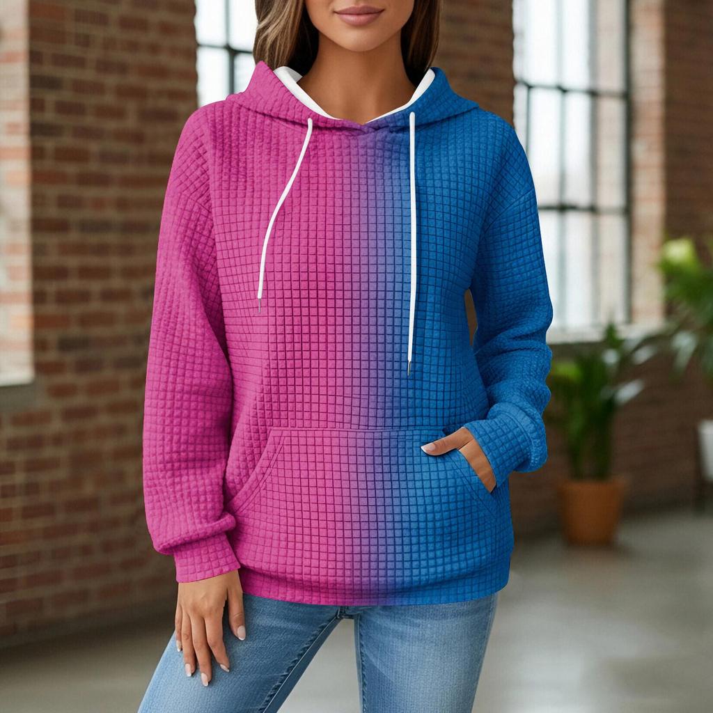 Kadın Örgü Kapüşonlu Sweatshirt - Cepli Uzun Kollu Kazak, Günlük Giyim/Dış Mekan İçin Rahat Bol Kesim Sweatshirt