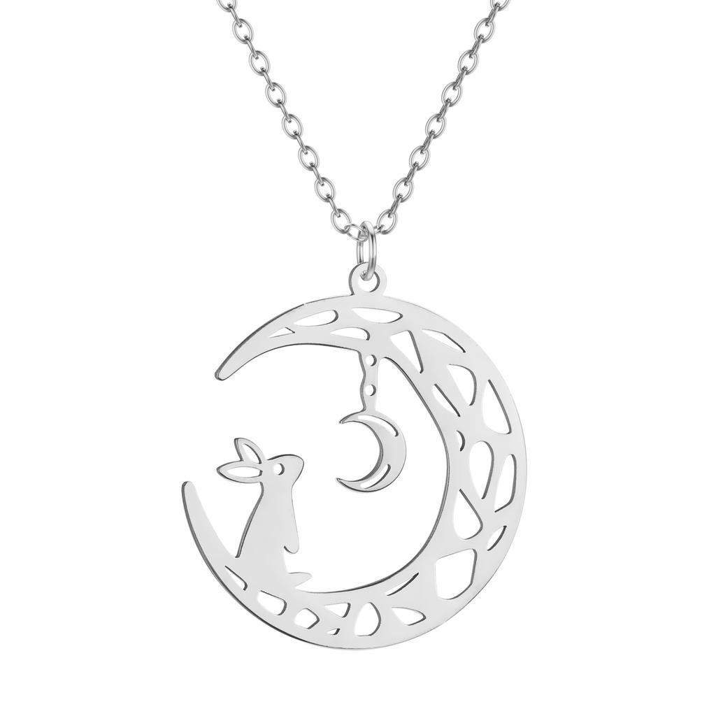 Cxwind Laser Carved Exquisite Fashion Necklace Bunny On the Moon Necklace, Bunny Love Gift, Minimalist Jewelry Christmas Gift