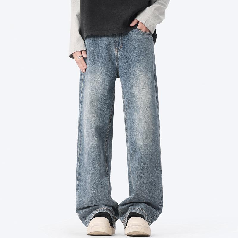 

Мужские джинсы нового стиля весна-осень, красивые прямые брюки с широкими штанинами для американского подростка XXL синий