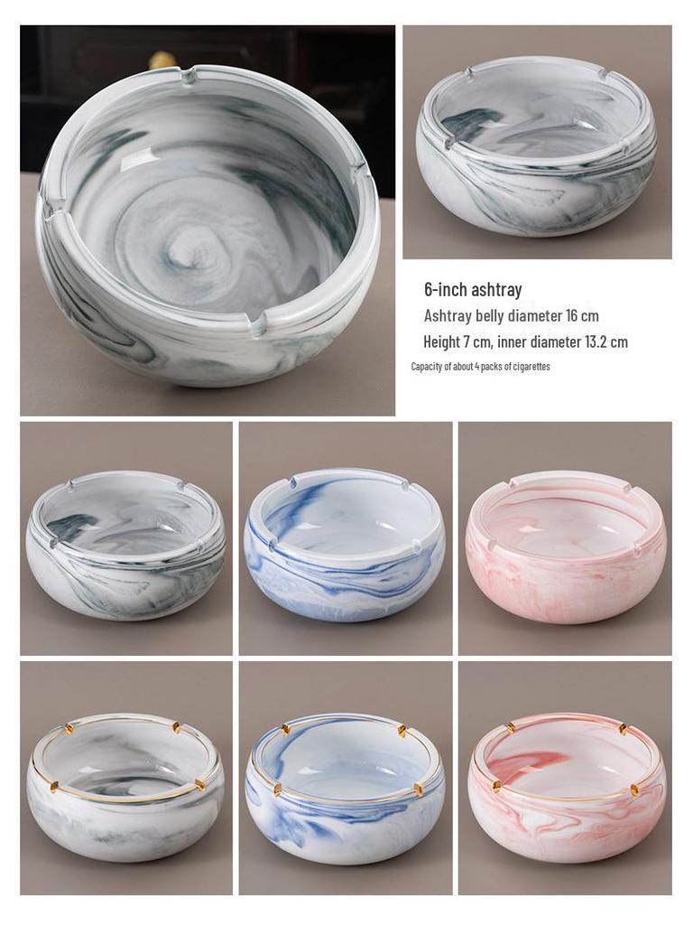 Nordic Retro Ceramic Ashtray - Large, Personalized, Trendy Blue Pink Design for Living Room