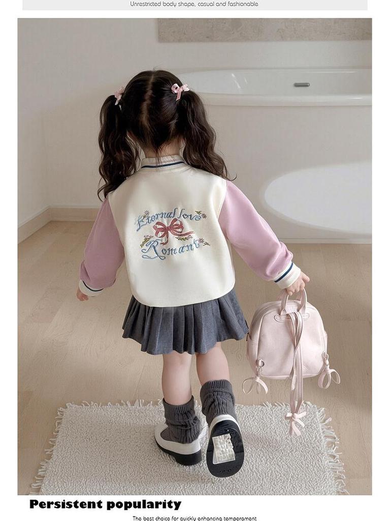 Modna Jesienna Kurtka dla Dziewcząt 2025 - Codzienna Wiosenna i Jesienna Odzież Wierzchnia w Stylu Baseballowym