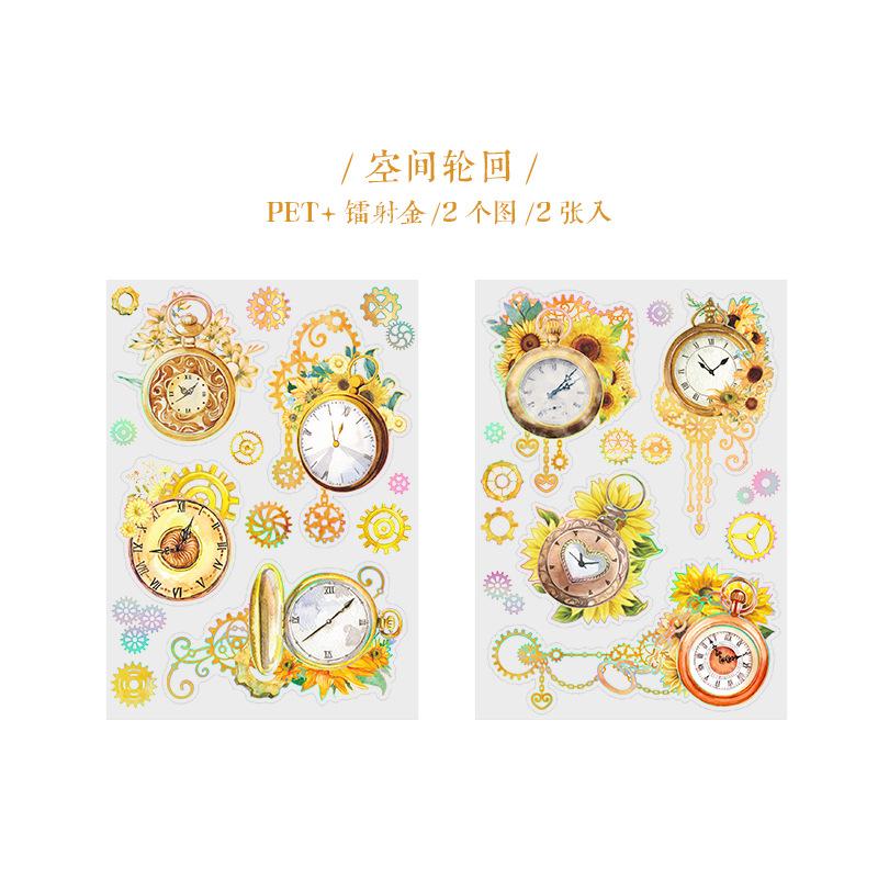 2pcs Diy materials for PET sticker time wheel roaming clock flower Guka planner decoration and landscape