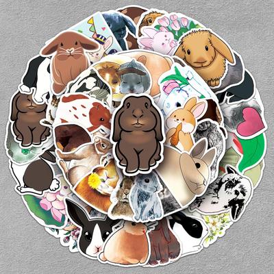 50 Cute Cartoon Little Rabbit Animal Stickers for Children's Notebooks, Diaries, and Suitcase Decoration - Waterproof