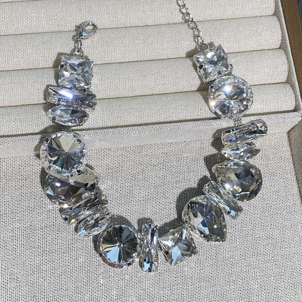 Adjustable Rhinestone Necklace Exaggerated Women's Choker Temperament Crystal Necklace Girls
