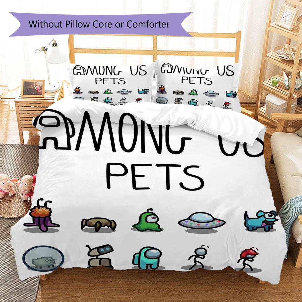 Among Us Custom Name Pattern Bedding,Quilt Set Quilt Cover Pillowcase Home Birthday Gift(1 * Duvet Cover + 2 * Pillowcase, Without Core)