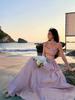 French Waist-Hugging Spaghetti Strap Evening Dress with Full Skirt