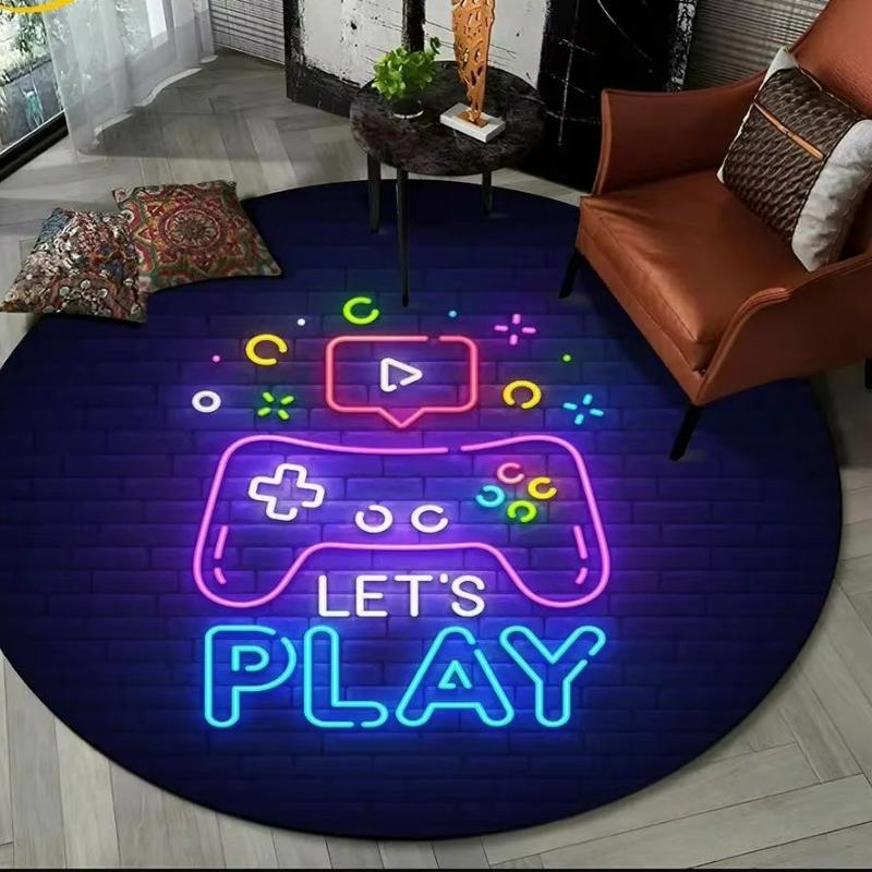 Cartoon Game Controller Round Carpet Non Slip Circle Child Play Mat Washable Rugs for Gamer Bedroom Decor Entrance Doormats