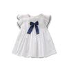 Summer Casual Fashion Baby Dress White Blue Short Sleeve Bow-knot Princess Sweet Dress Baby Party Kids' Clothing