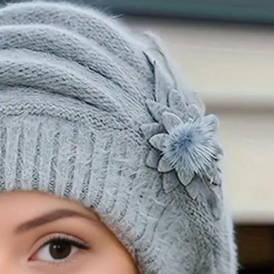 Cappello Basco Lady Flower Vintage Stile Francese Lana Cappello Basco Doppio Strato Ispessito Inverno Cappello Lavorato a Maglia per Donna