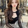 Pure Desire Sweet and Spicy Hollow Mesh Hollow Bottoming Shirt Top Women's Autumn New Sexy Slim and Thin T-shirt