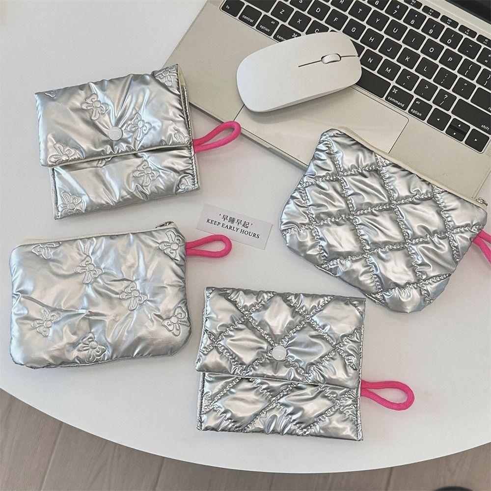 Zipper Button Sanitary Mat Bag Love Bow Credit Card Holder Simple Makeup Organizer for Woman Girls