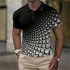 Marble Print Short Sleeve Zip Collar Polo Shirt, Trendy Casual Top
