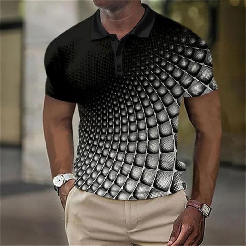Marble Print Short Sleeve Zip Collar Polo Shirt, Trendy Casual Top
