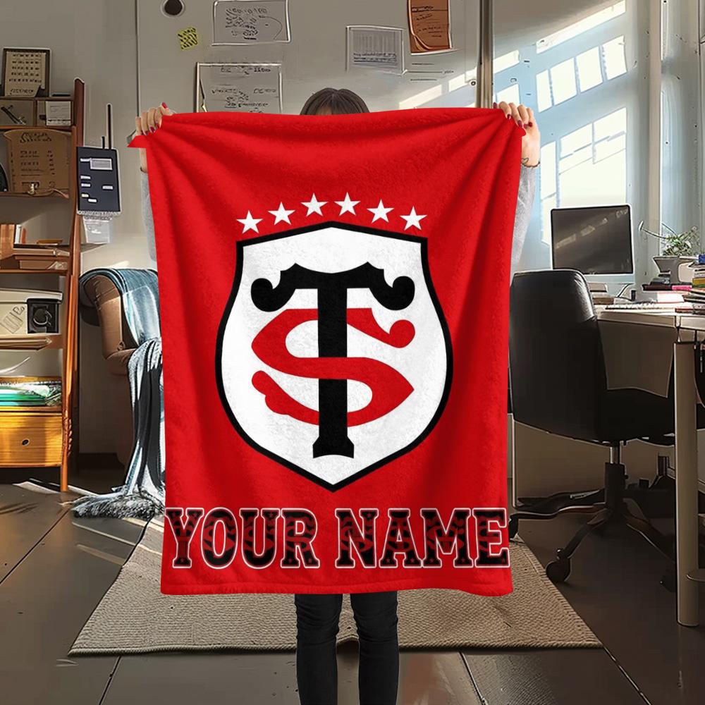 1PC Stade Toulouse Crest Custom Name Patterned Flannel Blanket Suitable For All Seasons For Home Decor Warmth And Comfort Gifts Holiday Present