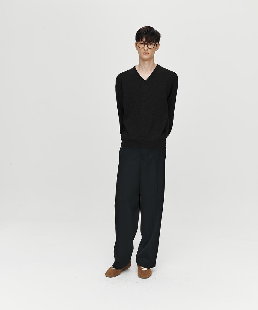 Hoite Cashmere Wool V Neck Knit (Black)