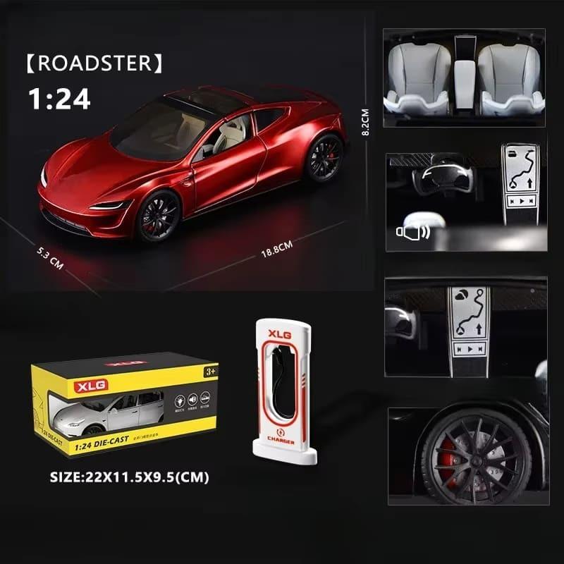 1:24 Alloy Tesla Sports Car Model Die-cast Metal Toy Car Convertible Toy with Charging Pile Boy Gift Collective Home Decoration Collection Ornaments