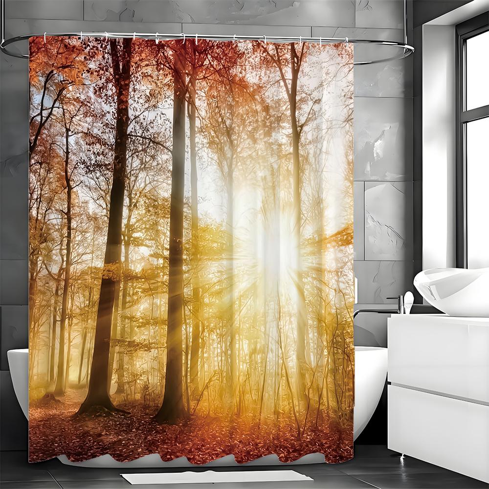 Autumn Woods Sunshine Plant Shower Curtain, Bathroom Decorative Shower Curtain, Waterproof Shower Curtain with Hooks