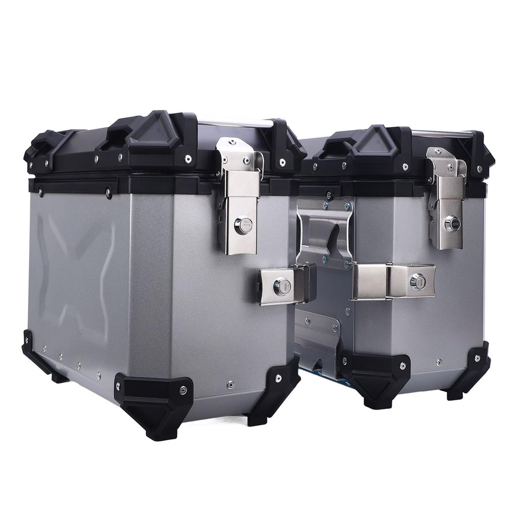 Motorcycle Side Case Universal Fit Aluminum Alloy 28L Left Right Hard Saddlebag Box with Support Rack Lock Handle for