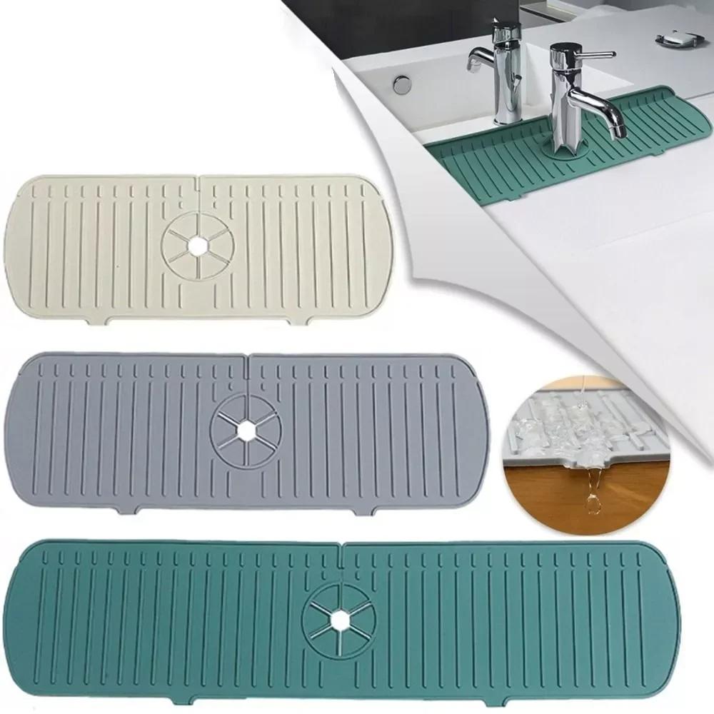 1-3pcs High Quality Silicone Tap Mat,Sink Splash Guard,Kitchen Tap Silicone Drain Mat, Silicone Tap Handle Drip Catcher Tray