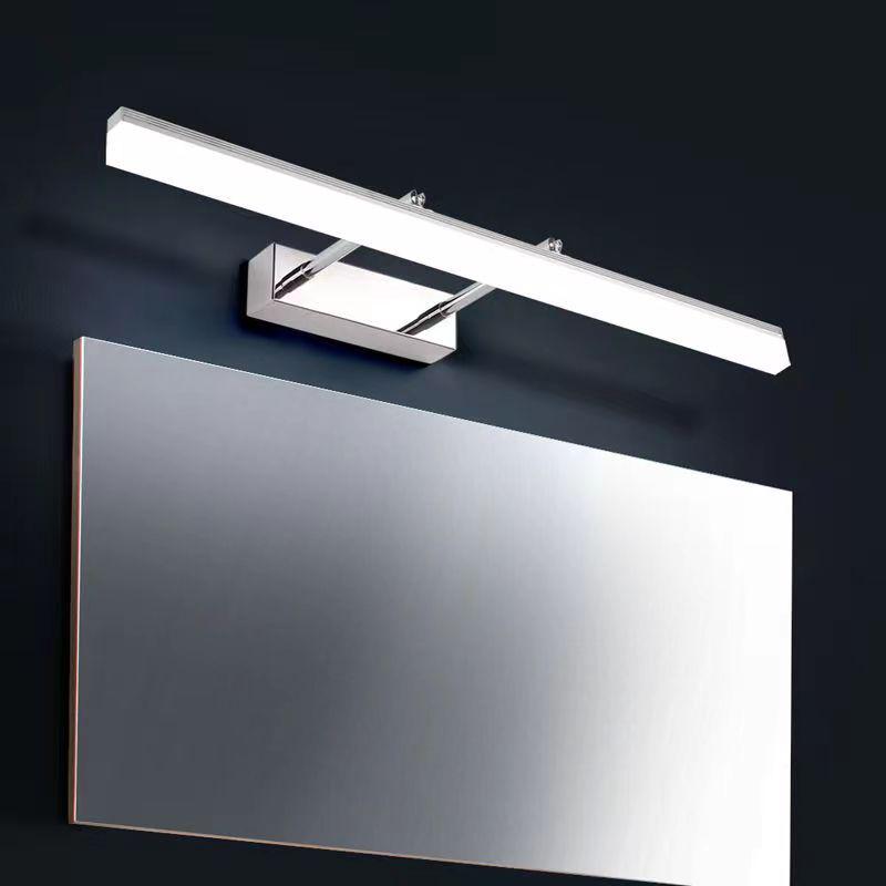 Waterproof LED Vanity Light with Retractable Bracket and Mist-Proof Acrylic Shade for Bathroom Mirrors.