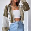Women's Versatile Colorblock Casual Striped Long-sleeved Knitted Sweater Jacket