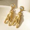 18k Gold-Plated Rock Hand Dangle Earrings with Inlaid Zirconia