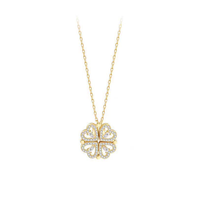 Four-Leaf Clover Necklace: Dual-Wear Design, Luxurious Heart Clavicle Chain for Women
