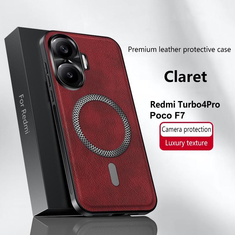 For Redmi Turbo 4 Pro Poco F7 Case Magnetic Elegant Leather Wear-Resistant Lens Fully Covered Non-Slip Grip Edge Cover Shell