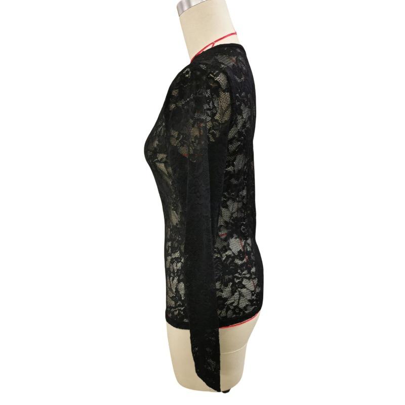 Podzimní zimní tričko Sexy jednovrstvá květinová krajka Dekorace ve tvaru vějíře Základna Malá košile Top Dámské