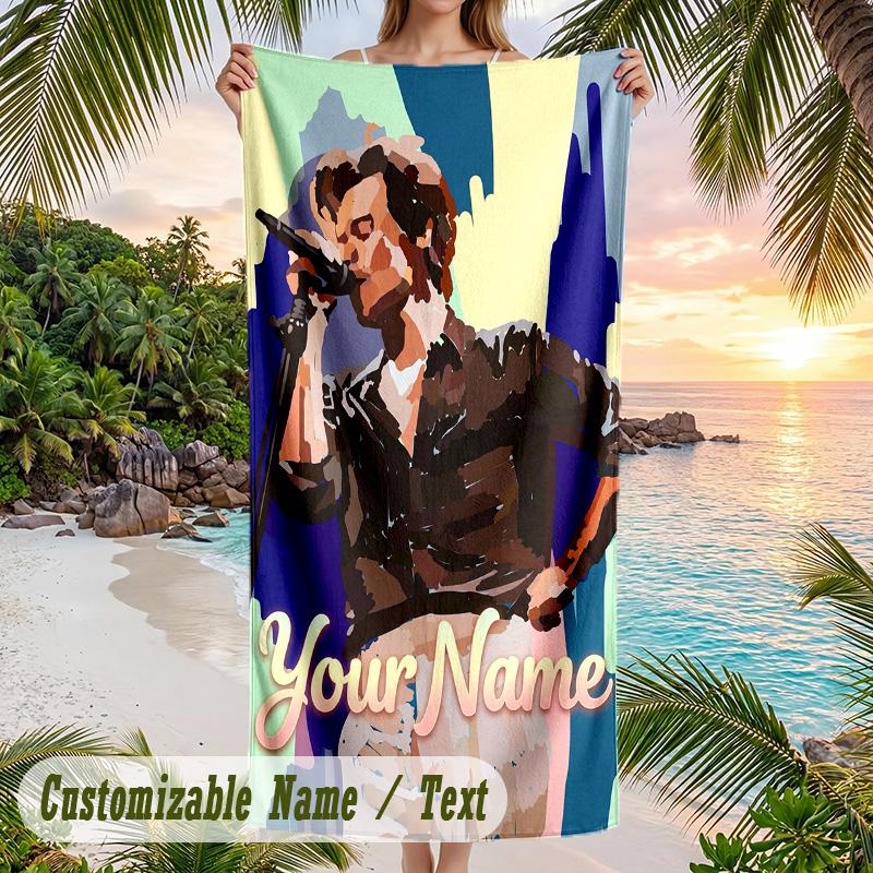 Harry Styles Beach Towel, Personalized Custom Name Text, Quick Dry Large Absorbent Towel For Beach Pool