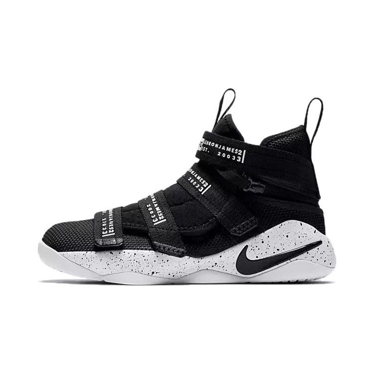 Nike Zoom Soldier 11 Runde Zehenpartie Flache Sohle Rutschfest Stoßdämpfend High Top Kinder Basketballschuhe Kinder Basketballschuhe Schwarz Weiß AJ6985-002