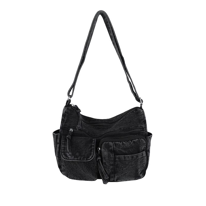 Y2K Estetik Yıkanmış Kot Hobo Çanta Retro Çok Cepli Çapraz Askılı Çanta Günlük Sokak Giyimi Kot Omuz Çantası Günlük Kullanım
