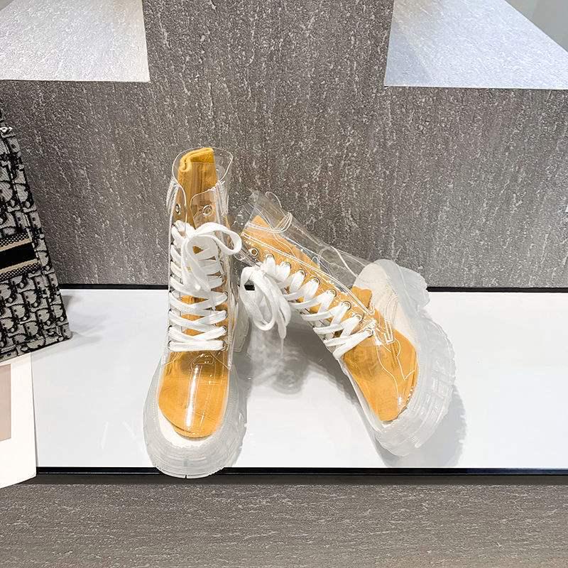 Transparente Schnür-Martin-Boots im koreanischen Stil: Kristallsohle, Knöchel-Sneakers mit dicker Sohle für Damen und Studentinnen - Modische Regenstiefel