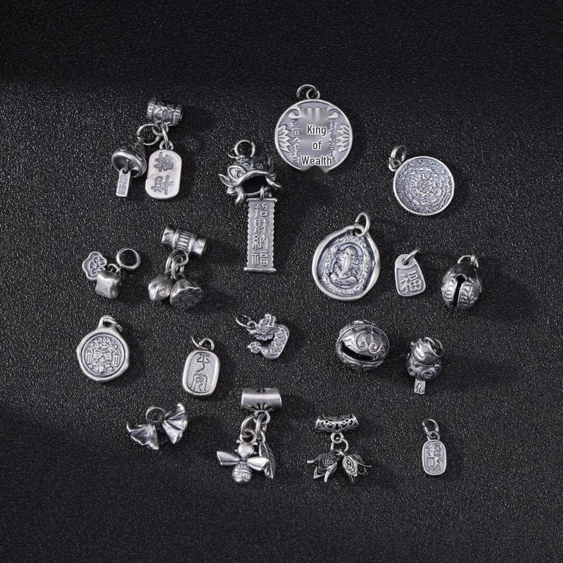 Color-Preserving Distressed Silver Persimmon Lucky Cat Pendant DIY Handmade Bracelet with Tibetan Silver Accessories
